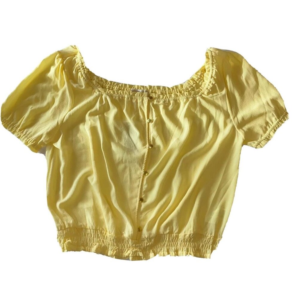 Michael Kors Womens Pale Sunflower Yellow Button Front Smocked Hem Blouse XL